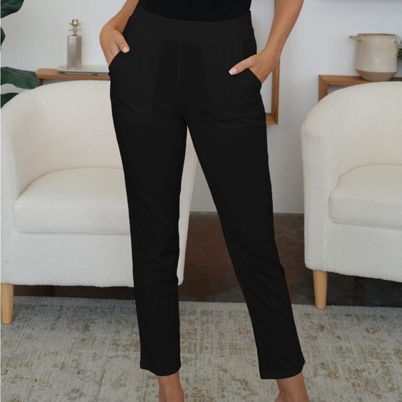 Pants - High Waist Straight Pants with Pockets